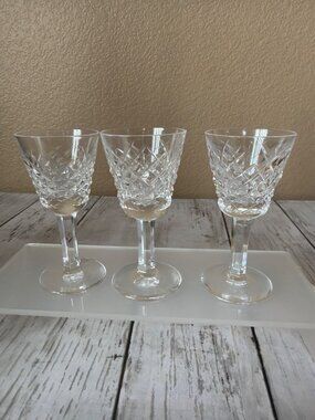 3 X Waterford Crystal ALANA 3 3/8" Cordial/Liqueur Glasses Diamond Cut Gothic Ma